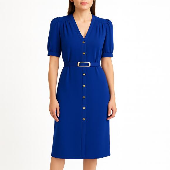 Vintage St. John Marie Gray Santana Knit Midi Dress Blue Belted 8 - Picture 14 of 14